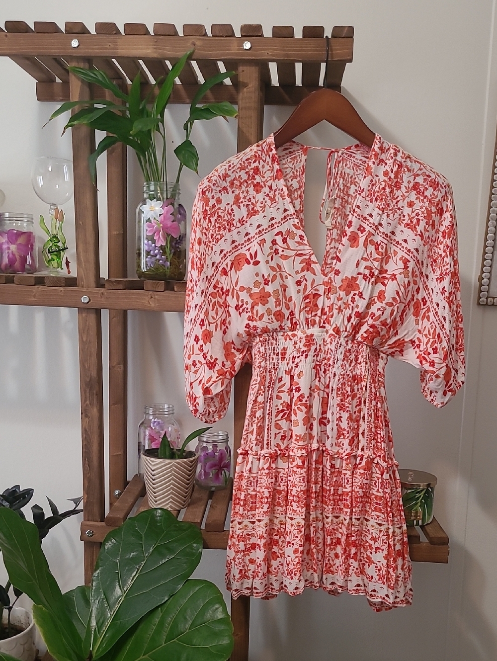 Orange/Red/Coral Floral Mini Dress